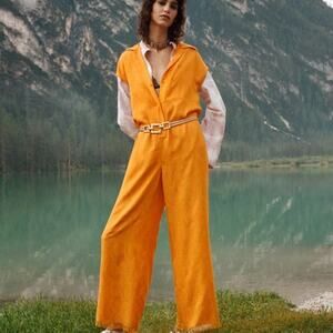 NWT Zara Jacquard Full-Length Sleeveless Jumpsuit Romper